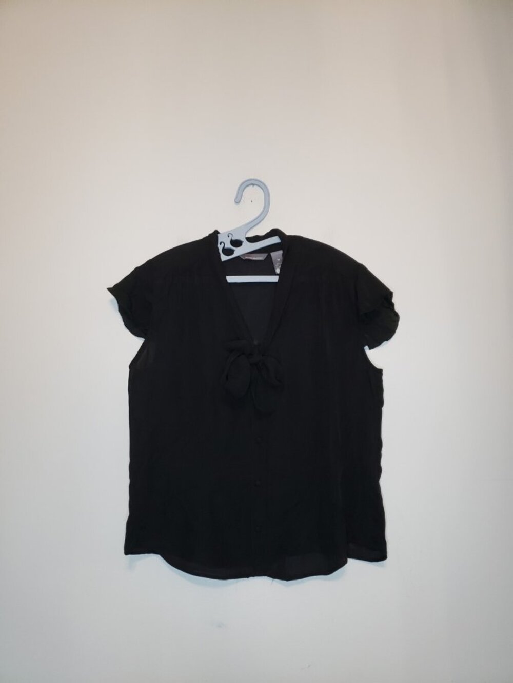 Hillard & Hanson Womens 14 Secretary Blouse Neck Bow 100% Silk Black Sheer